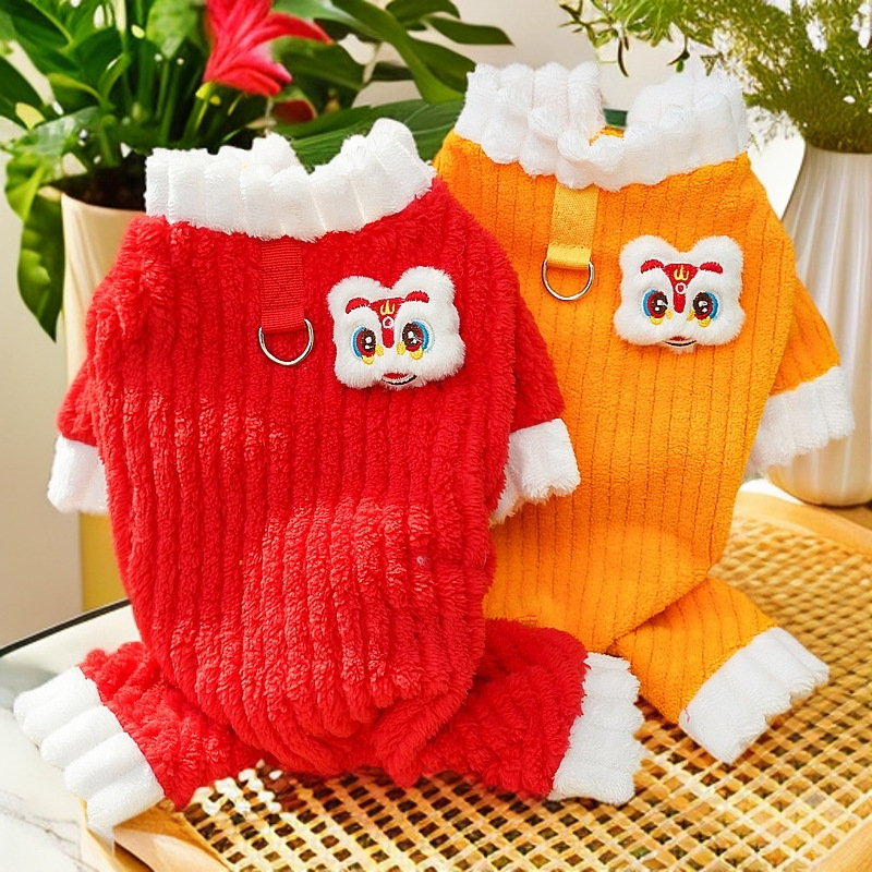 새해 애완 동물 네 다리 옷 기모 두꺼운 따뜻한 가을과 겨울 옷 용품 개 고양이 의류 도매 테디