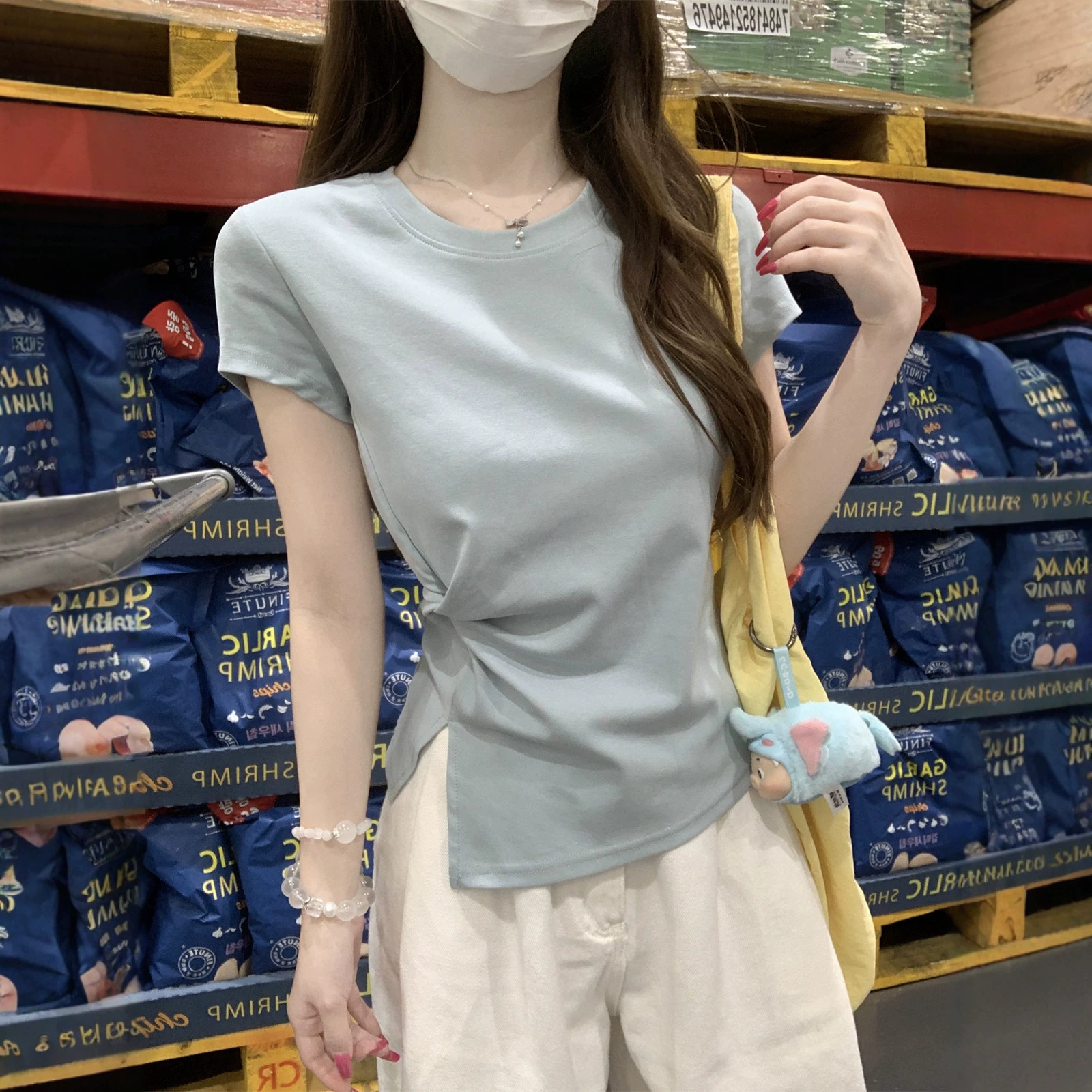 Korean-Style Pleated Waist-Cinching Slimming Design T-Shirt for Women, 2026 New Short-Sleeve Casual Versatile Fresh Top