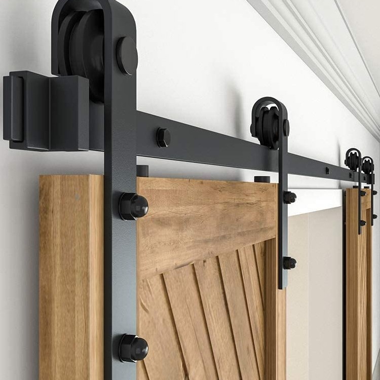 碳钢美式谷仓门吊轨轨道全套配件滑轨直臂型移门推拉门隔断门滑轮