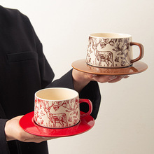 高档家用咖啡杯餐厅轻奢复古英国拿铁杯陶瓷咖啡杯高颜值套装跨境