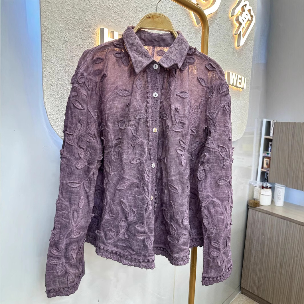 French-style Romantic And Exquisite Three-dimensional Jacquard Collared Shirt For Women, 2025 Spring New Loose Vintage_ecoleips.com