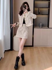 春秋季2025年新款爆款女装高级感小洋装小香风早秋套装穿搭两件套