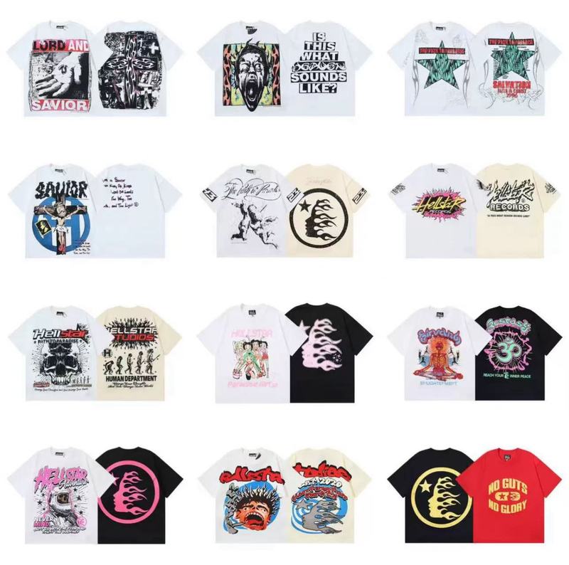 クロスボーダー Hellstar Tシャツ 2025年夏 欧米トレンドブランド レタープリント ゆったり半袖Tシャツ 男女兼用|undefined