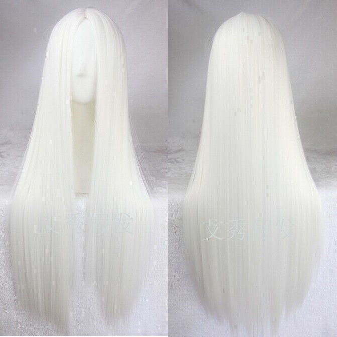 Foreign trade special spot cosplay wig White 100cm Universal performance Costume headgear long straight hair