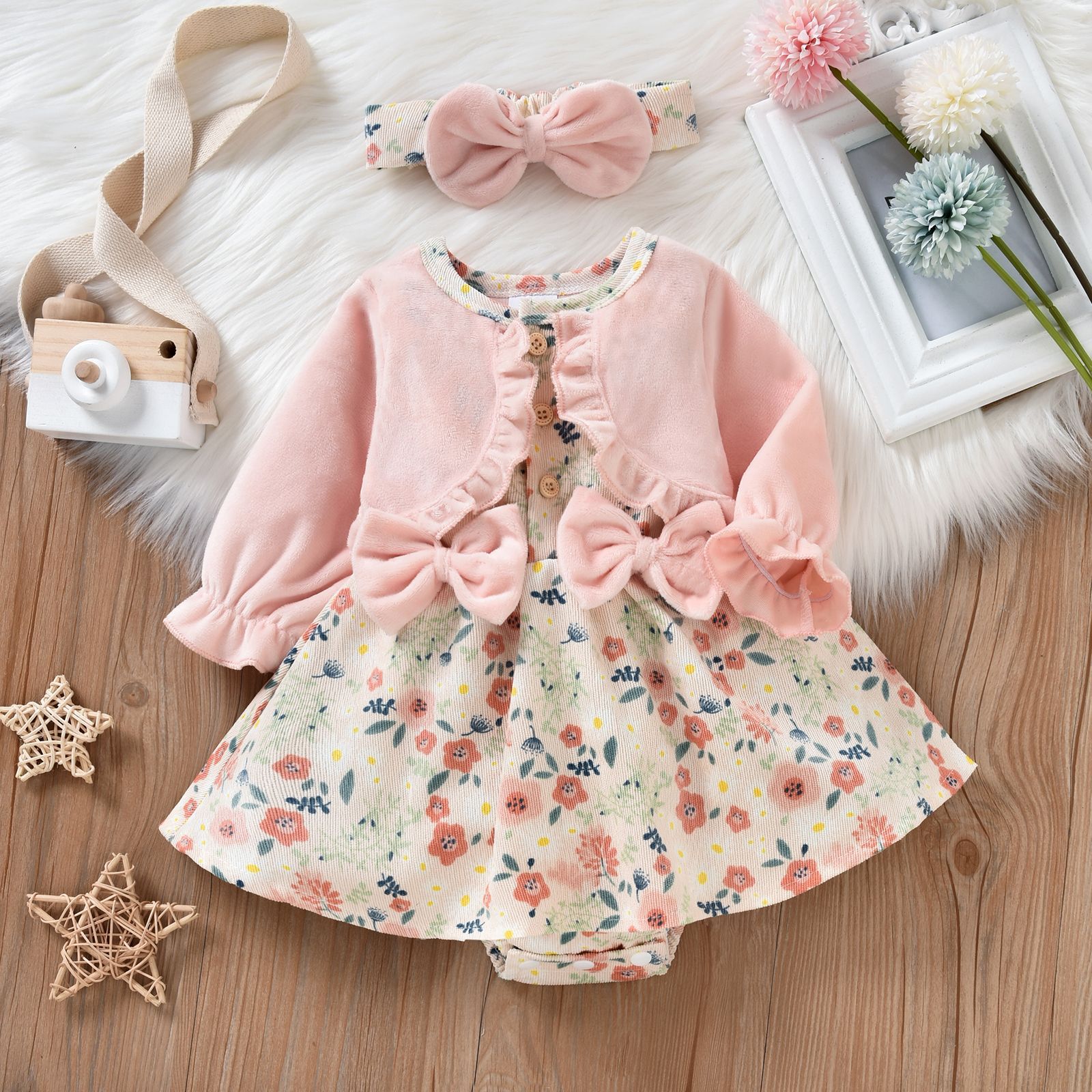 168g Weight Long Sleeve Sleeve Length Fashion Flower Printing Cotton Blend Girls Clothing Sets
