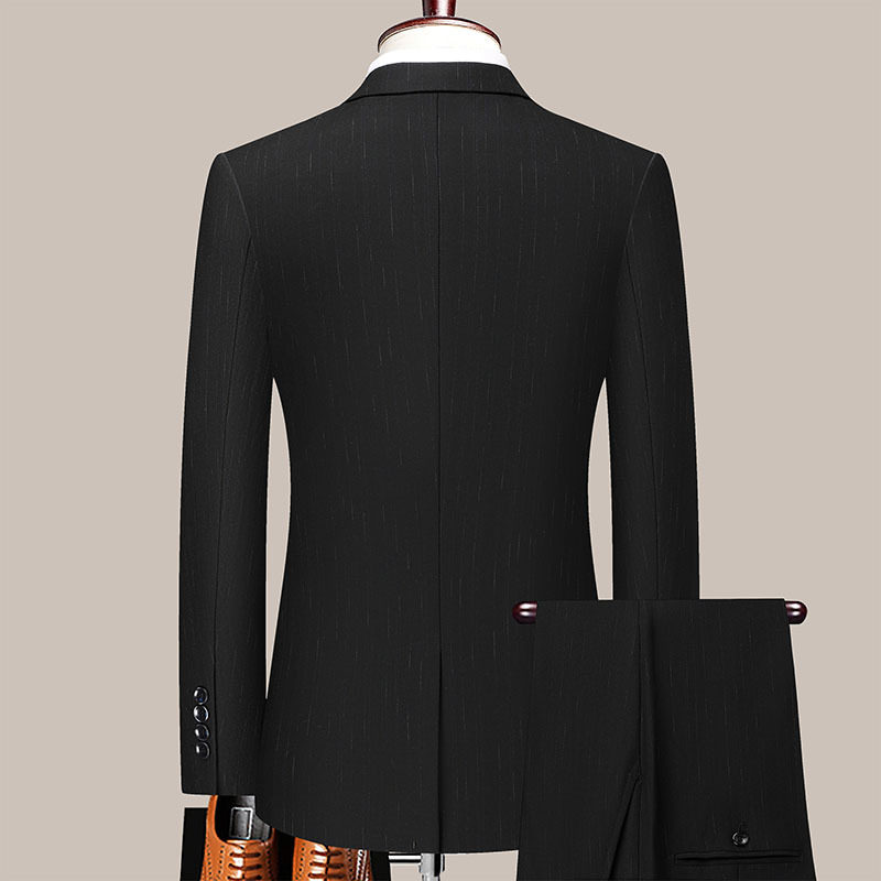 Bộ vest nam công sở giả len xẻ tà sau, áo vest một hàng hai nút dáng thon, phù hợp đi làm và dự tiệc cưới — Màu đen