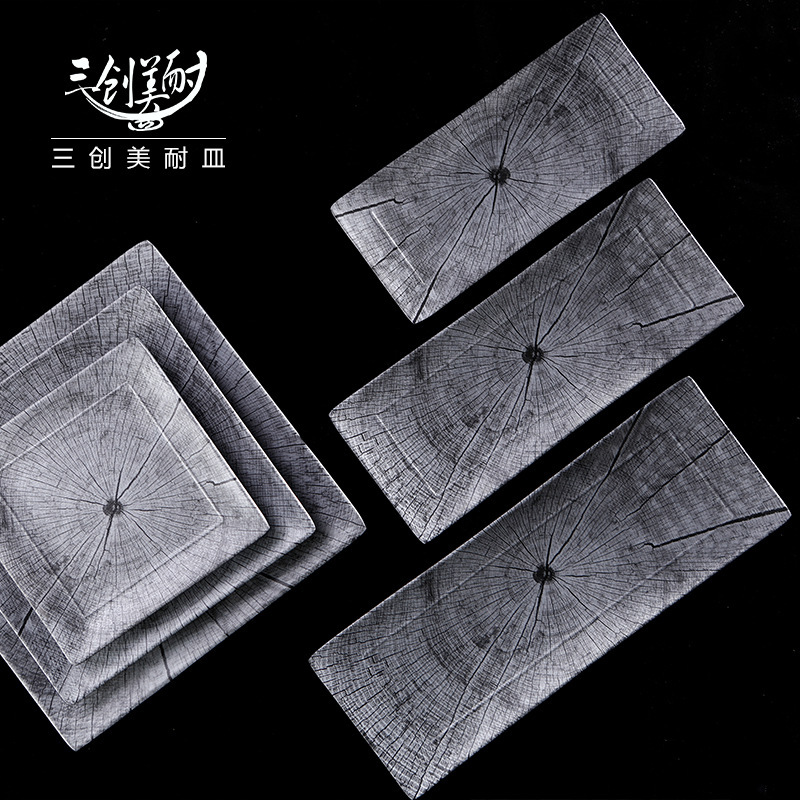 Melamine Tableware Set Restaurant Imitation Porcelain Wood Grain Plate Creative Flat Plate Japanese Long Plate Barbecue Plate Commercial Snack Plate Melamine Tableware Set Restaurant Imitation Porcelain Wood Grain Plate Creative Flat Plate Japanese Long Plate Barbecue Plate Commercial Snack Plate