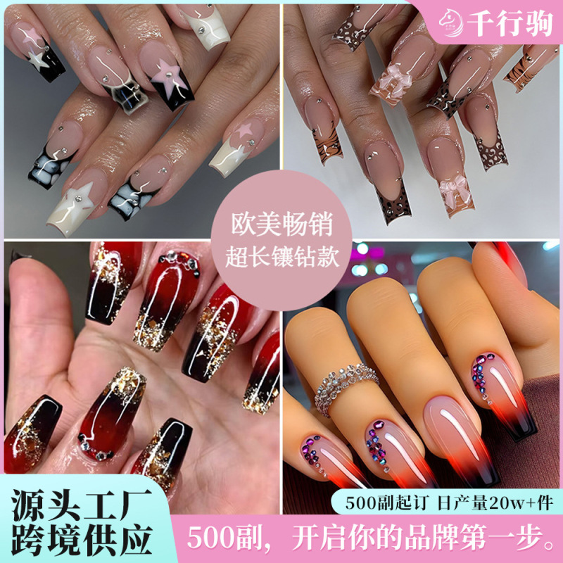Cross-border super long diamond wear nail piece fake nail European and American nail piece foreign trade nail patch press on nails