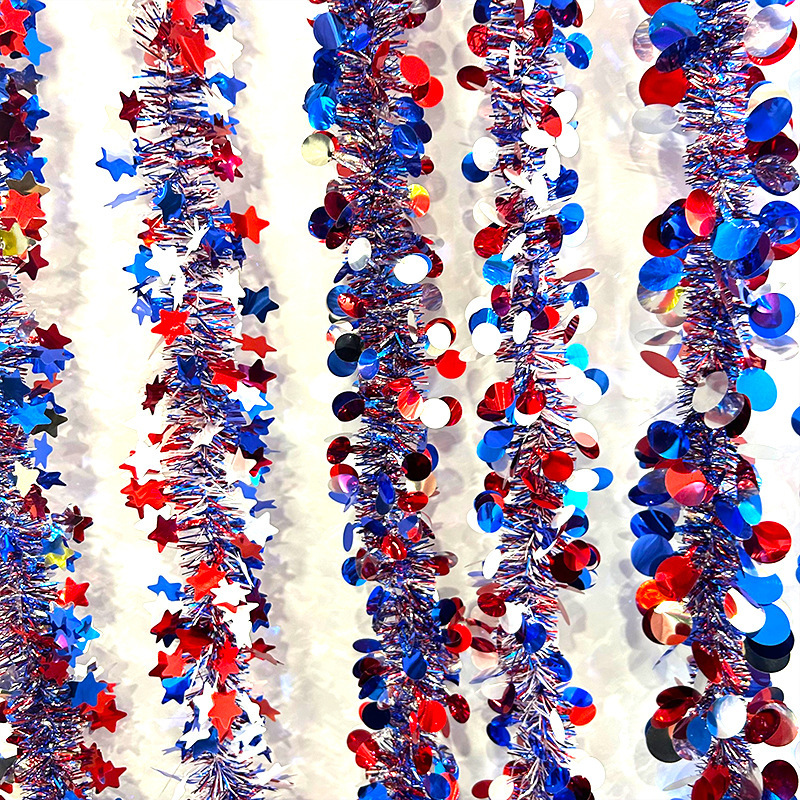 Telas de colores, cintas, arreglos de tiras de lana, Día de la Independencia de EE. UU., Estrellas de tres colores, tiras de colores, adornos de tiras de lana