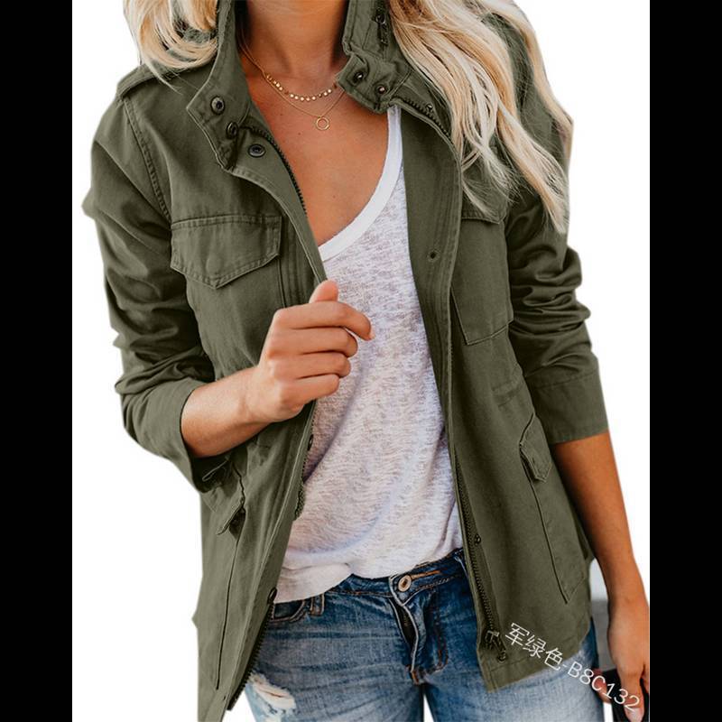 Q029 Jacket for Spring and Autumn, Slim Fit, Fashionable, Trendy, Solid Color, Loose Style, Korean Version, Zipper, Multi-Pocket Jacket, Women's Outerwear Q029 Jacket for Spring and Autumn, Slim Fit, Fashionable, Trendy, Solid Color, Loose Style, Korean Version, Zipper, Multi-Pocket Jacket, Women's Outerwear