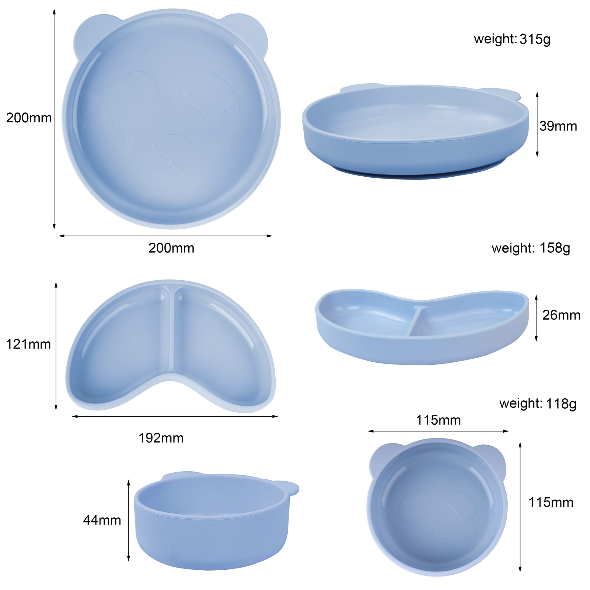 Tazón para niños de silicona de Amazon estilo explosivo Tazón de ventosa con base antideslizante Tazón de alimentos para bebés Vajilla dividida integrada
