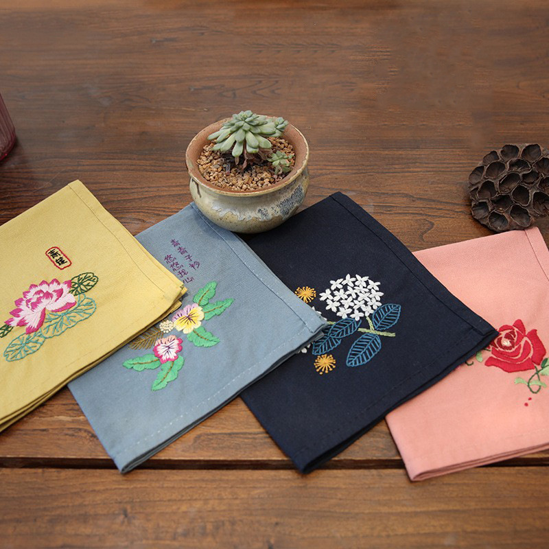 Bordado estilo antiguo no-su bordado solo doble capa pañuelo Bordado DIY pañuelo de algodón hombres y mujeres con bordado estiramiento Lu