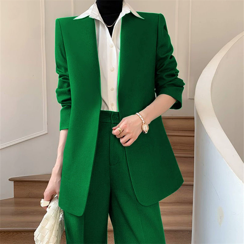 Широкий костюм-двойка для женщин весна-осень 2025, корейская версия, модный британский стиль, повседневный трендовый профессиональный блейзер.