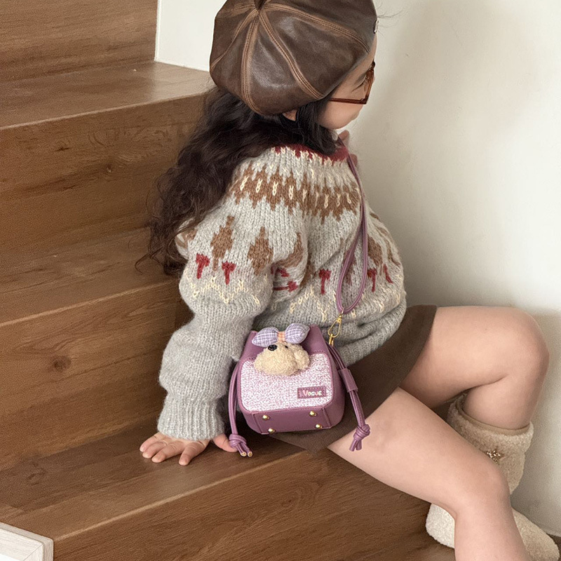 Mochila de cuerda extranjera de dibujos animados lindos perros de peluche, bolsas de hombro para niños, otoño y invierno, nuevas bolsas para niños