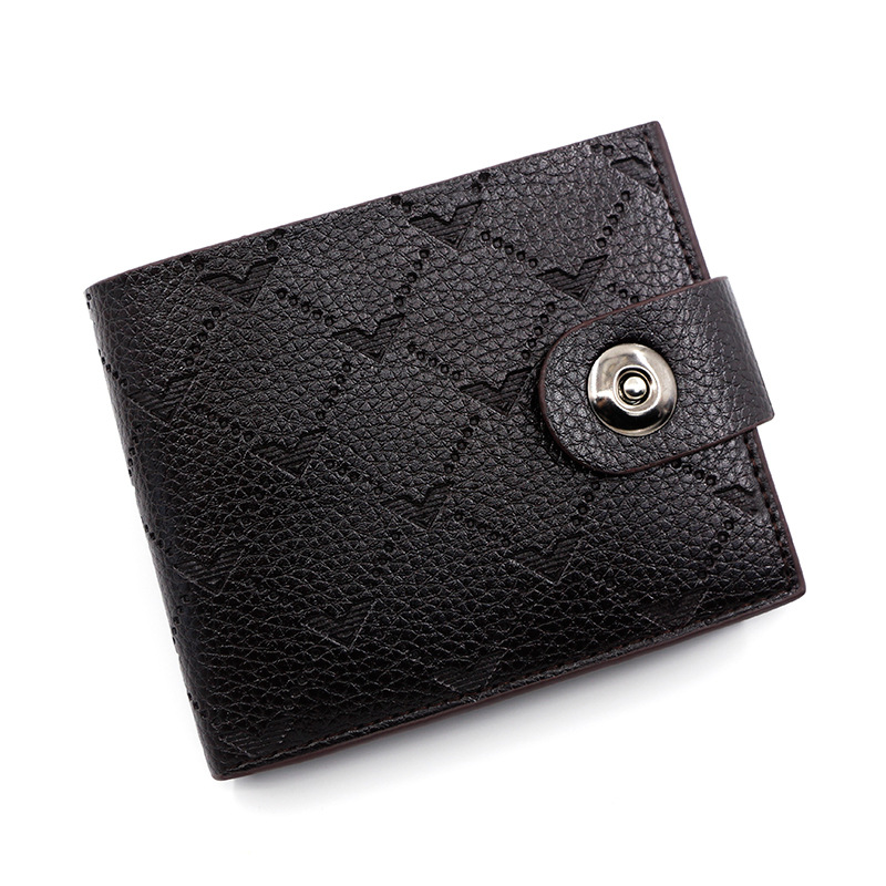 Moda acanalado en relieve billetera de los hombres hebilla magnética corta simple billetera delgada monedero bolso de plata billetera de los hombres