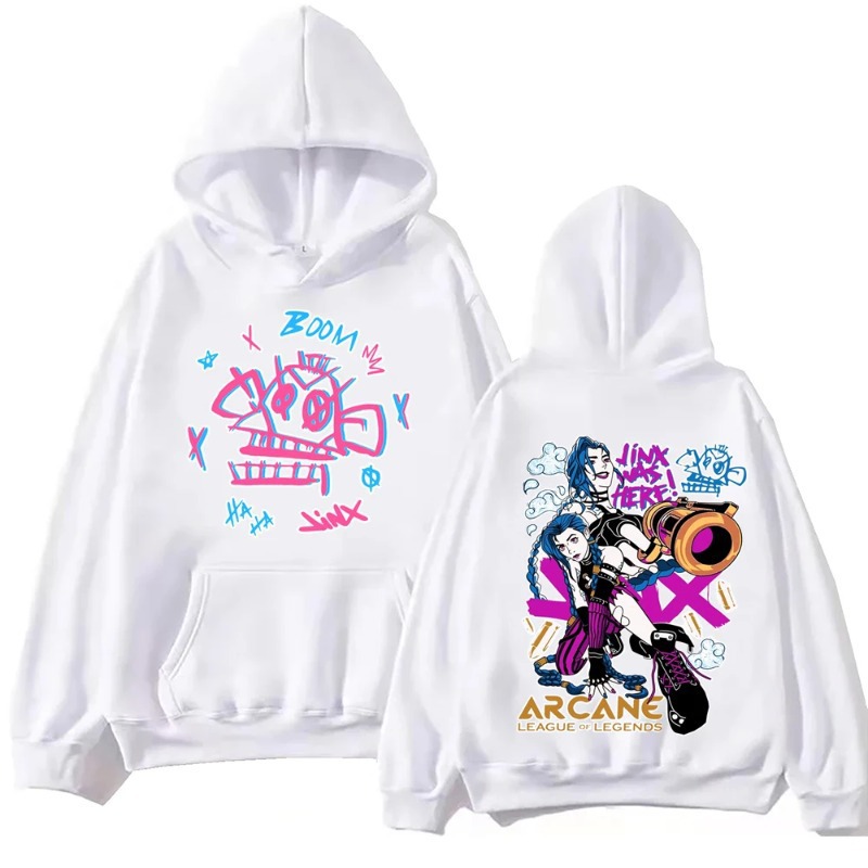 Arcane-Jinx Hot Anime Hoodie Harajuku Pullover Tops Man Wom