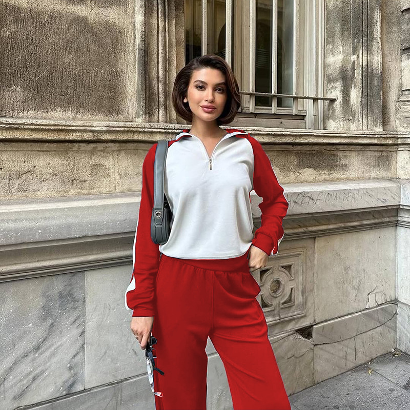 211475 Spring Autumn New Cross-Border European And American Color-Block Long-Sleeve Zipper Sweatshirt Women's Fashion_ecoleips.com