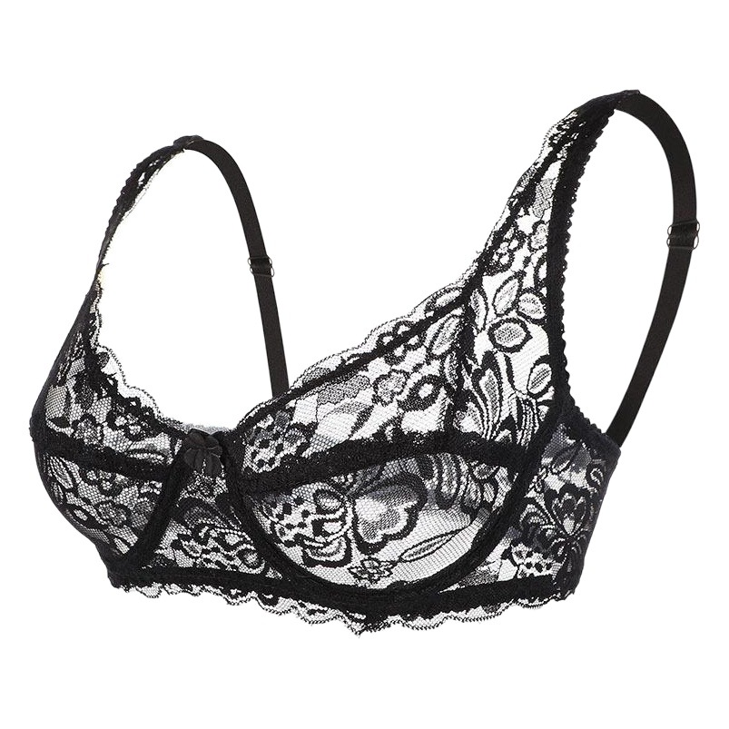 Sujetador sexy transparente de una sola capa, fino, estilo europeo y americano, con encaje completo, con aros, sin relleno, fresco, ajustable, talla grande.