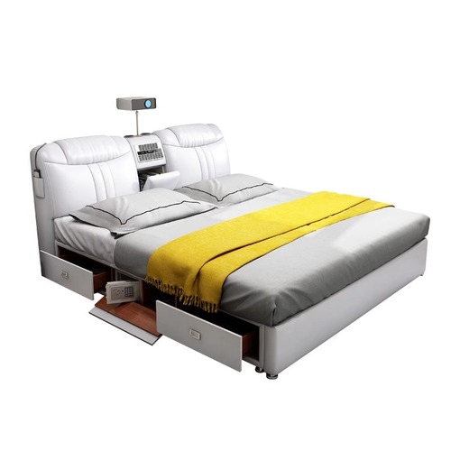 智能双人床现代简约小户型卧室储物床投影仪音响多功能床