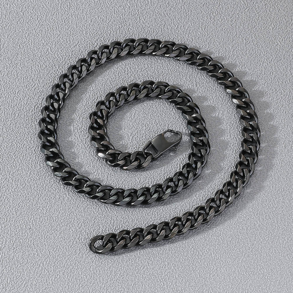 Men'S Hip-Hop Cuban Link Chain Necklace Solid Color 201 Stainless Steel Plating PVD Coated Golden Plated Gun Black Plated Men Hip Hop Necklaces display picture 5