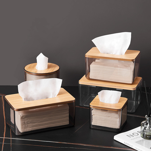 Bolan Creative Light Luxury Style Desktop Tissue Paper Box Home Living Room Restaurant Napkin Tube Bamboo Coffee Table Storage Box