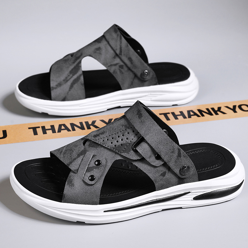 Verano nuevo cojín de aire de piel suave zapatillas de moda de negocios zapatos de playa casuales un pedazo al aire libre dos sandalias para hombres