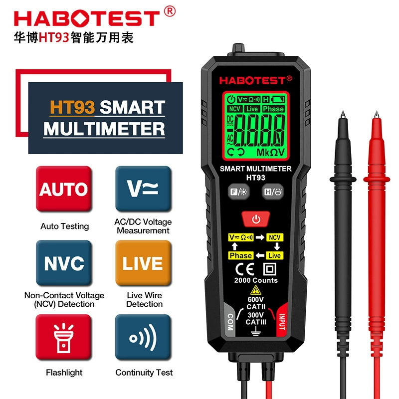 Цифровой мультиметр HABOTEST HT93 с защитой от перегорания, функцией проверки последовательности фаз, полностью автоматическим режимом работы и высокоточными измерениями