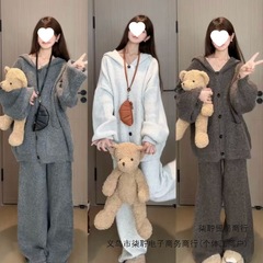 2025秋冬新款复古慵懒宽松连帽新款简约休闲两件套女百搭包邮批发