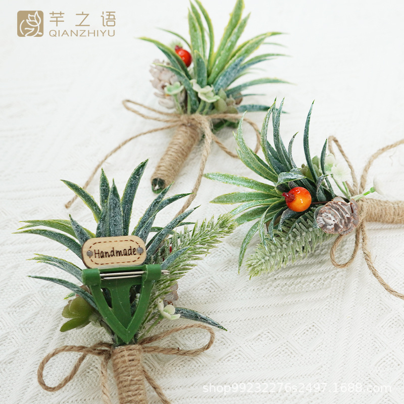 新品森系仿真清新空气凤梨水草婚礼庆典迎宾襟花新娘胸花手腕花