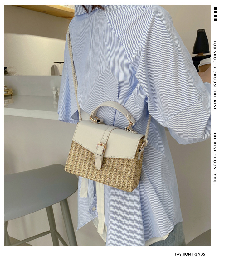 Fashion Contrast Color Straw Messenger Portable Small Square Bag Wholesale display picture 2