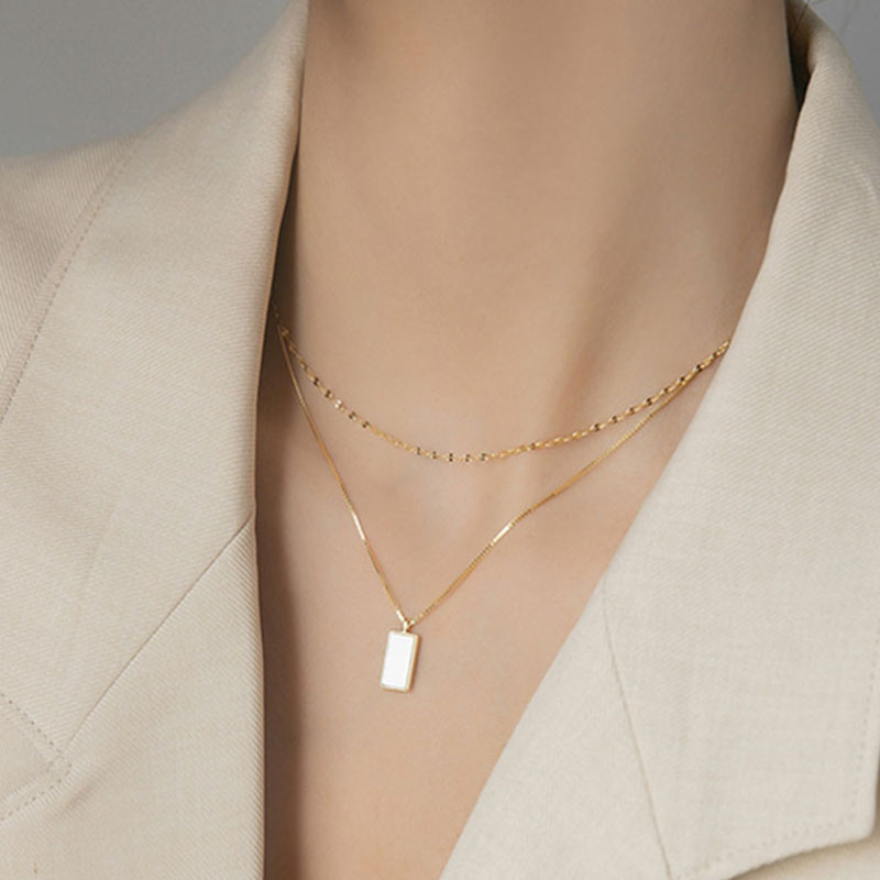Titanium Steel Pendant Material Shell Inlay Material Vacuum Plating PVD Coated Real Gold Plated 18K Rectangle 304 Stainless Steel Simple Style Waterproof Non Tarnish Titanium Layered Necklaces