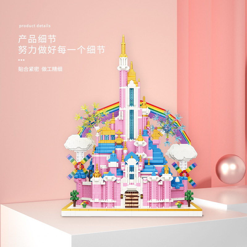 Moyu 92030 Pink Unicorn Castle Micro Granules Bloques de construcción ensamblados Adornos Juguetes del Día del Niño para niñas
