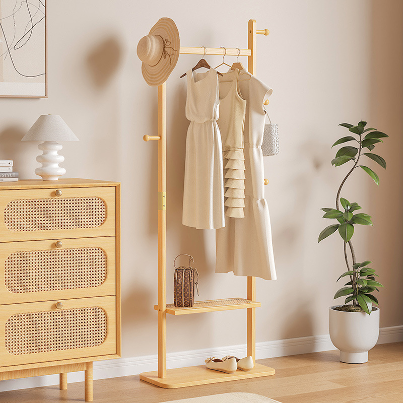 Perchero de madera maciza simple, perchero de entrada, perchero de almacenamiento, perchero de dormitorio de piso, perchero de interior multifuncional