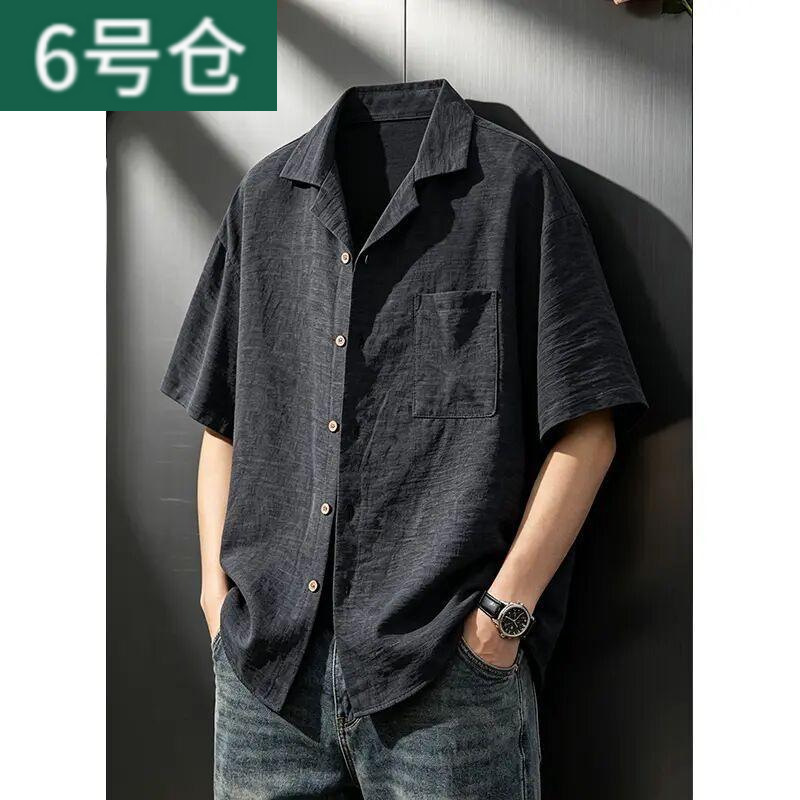Black Old Money Style Short-Sleeved Shirt for Men, Summer Thin Trendy Versatile Loose Jacket, American Retro Style