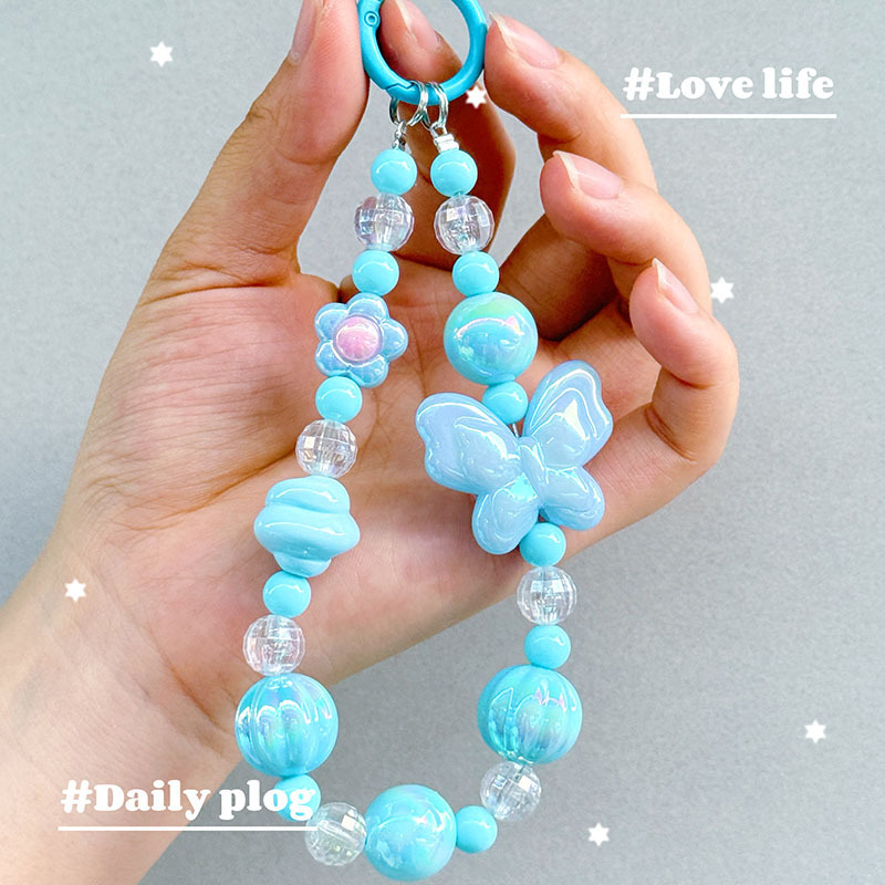 Nuevo colgante de cadena de teléfonos móviles de dibujos animados palomitas de maíz colgante de llavero creativo colgante de bolsas de perlas pintadas a mano