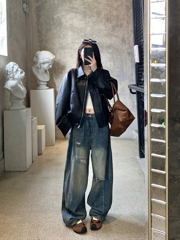 |街头画报|小个子百搭高级感皮夹克女羊皮机车夹克皮衣外套女春|undefined