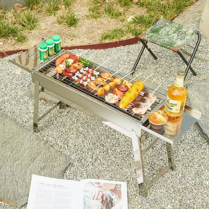 大型ステンレスグリル木耐久性炭オーブン炭焼きオーブン野外家庭用グリル炭焼きストーブセット|undefined