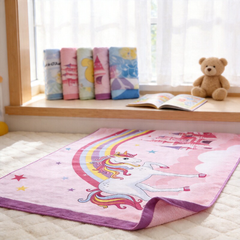 Customized Pure Cotton Beach Towel, Thickened, Soft, Water-Absorbent, Cartoon-Printed Children's Bath Towel, Household Lint-Free Oversized Towel
