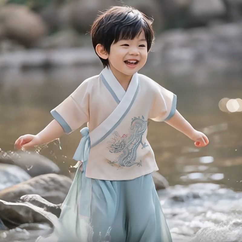 汉服男童夏季套装儿童新中式国风古装男宝古风唐装男孩日常可穿夏|undefined