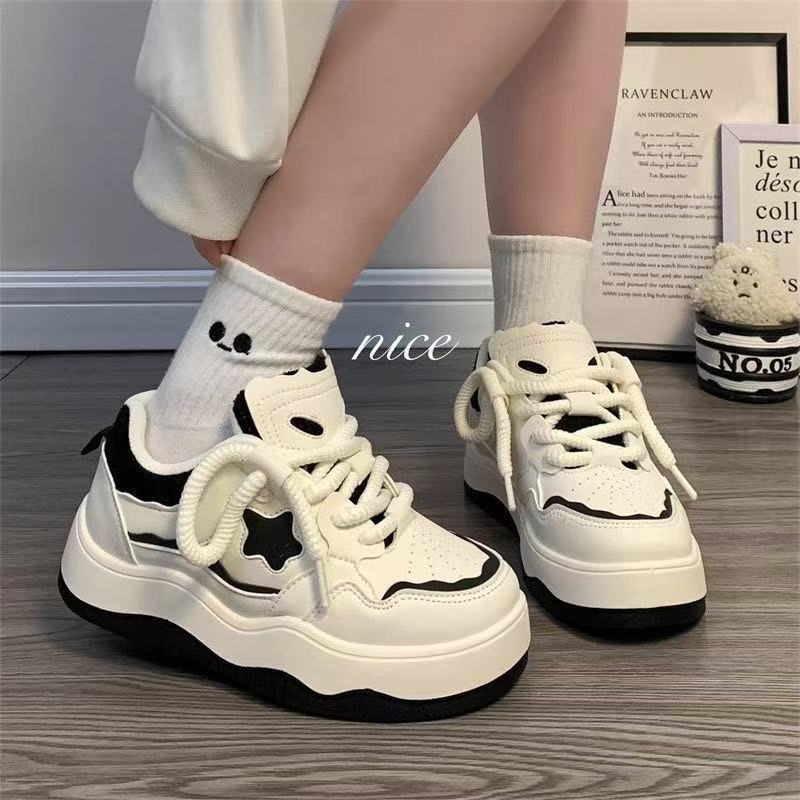 Star Platform Shoes for Children 2024 Spring and Summer New Ins Style Niche Design All-match Student White Shoes Trendy