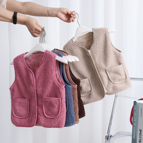 Autumn and Winter boys' fleece-lined vest baby waistcoat children's outer wear lambswool vest girls' warm cotton vest