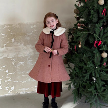 橙乐25冬季韩版女童红格子呢大衣 女童加厚夹棉中长款洋气大衣