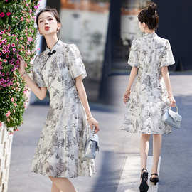 新中式感水墨画改良旗袍连衣裙年轻款女夏现货2025新款HZ0889