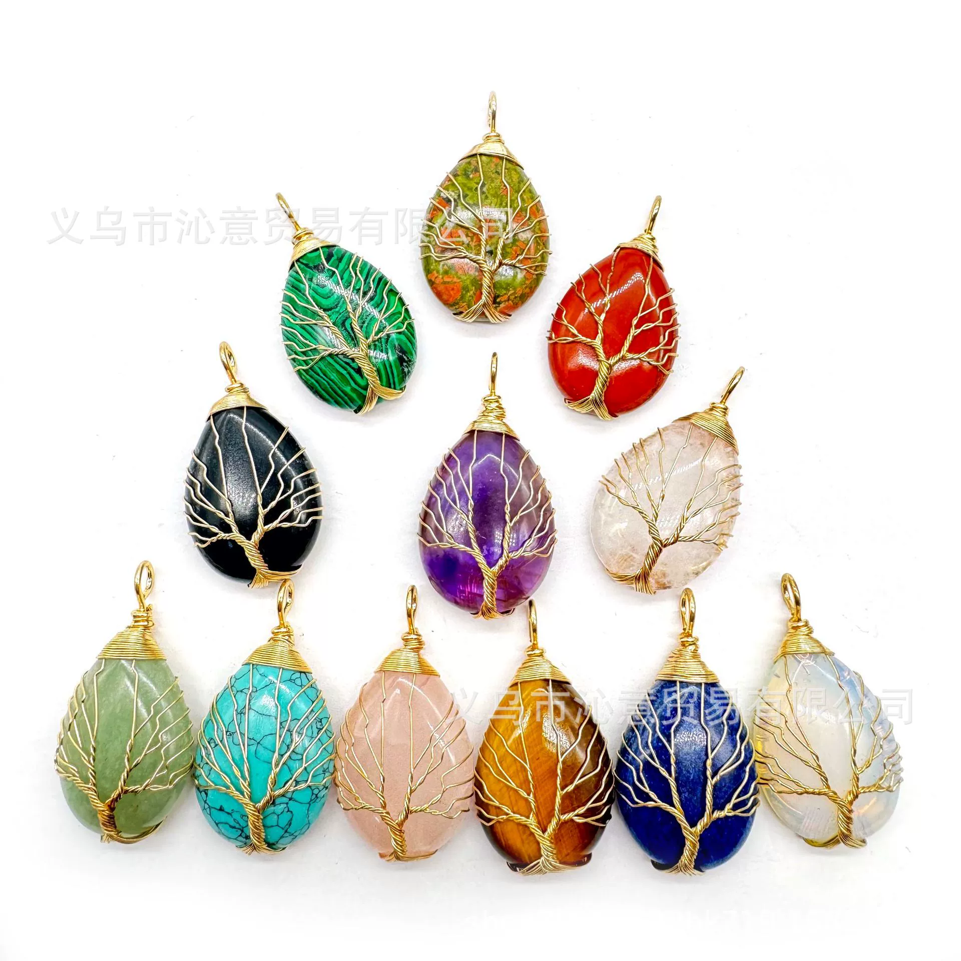 Прямые продажи с фабрики, европейский и американский модный натуральный камень, стиль ins, золотая проволока, дерево жизни, подвеска в виде капли воды, ожерелье, экологически чистые аксессуары