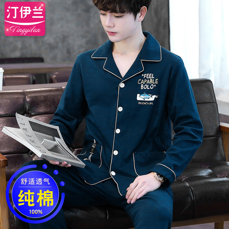 2022 nuevos pijamas de los hombres 100% algodón de manga larga delgada primavera y verano traje pareja ropa para el hogar primavera y otoño más tamaño celebridad de Internet