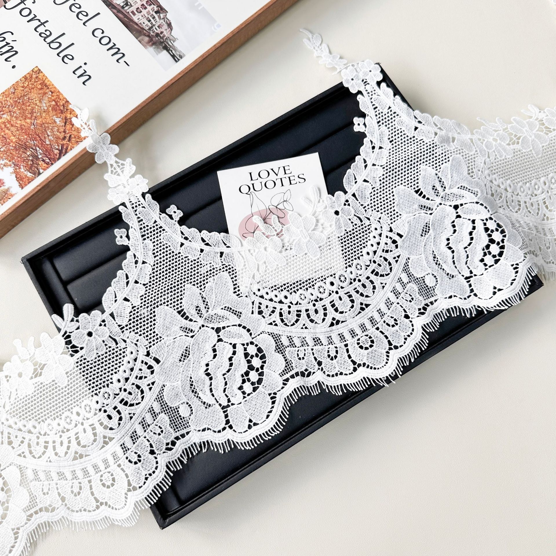 Blanco encaje ropa interior / decoración floral elegante bordado mujer sexy vestido pijama accesorios