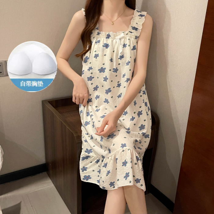 2024 pijamas de verano mujeres en vivo espuma explosiva con cojín de pecho sexy cabina dulce lindas pijamas ropa para el hogar