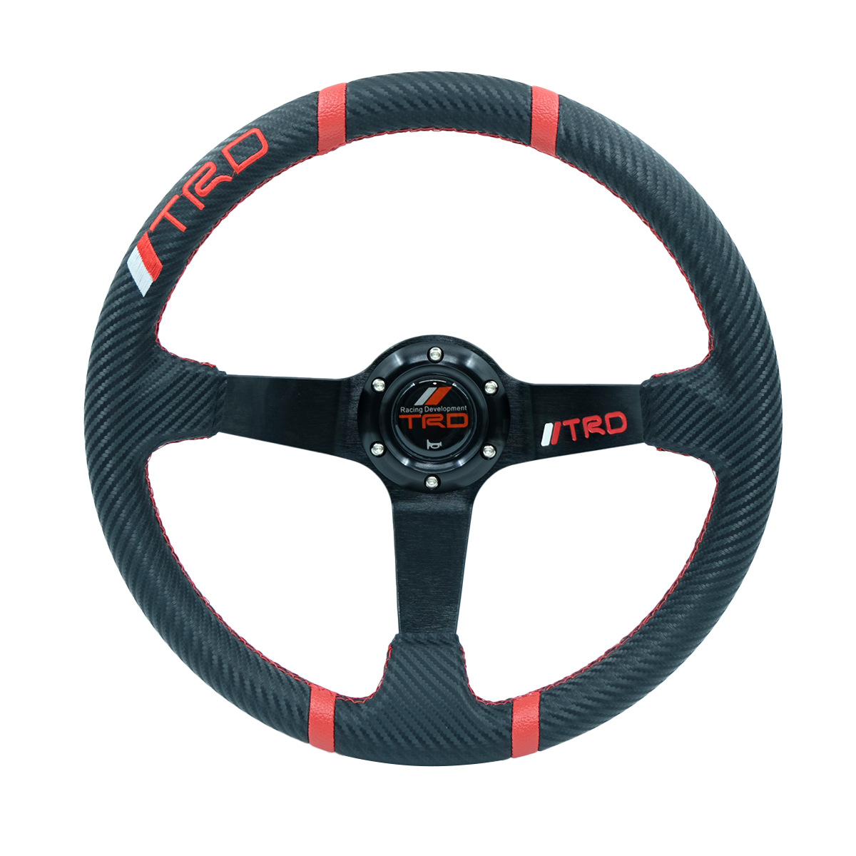 Universal 14 inch TRD Modified Quick Release Steering Wheel Universal Carbon Fiber Deep Dish Racing Steering Wheel (Steering wheel) - carbon-pattern