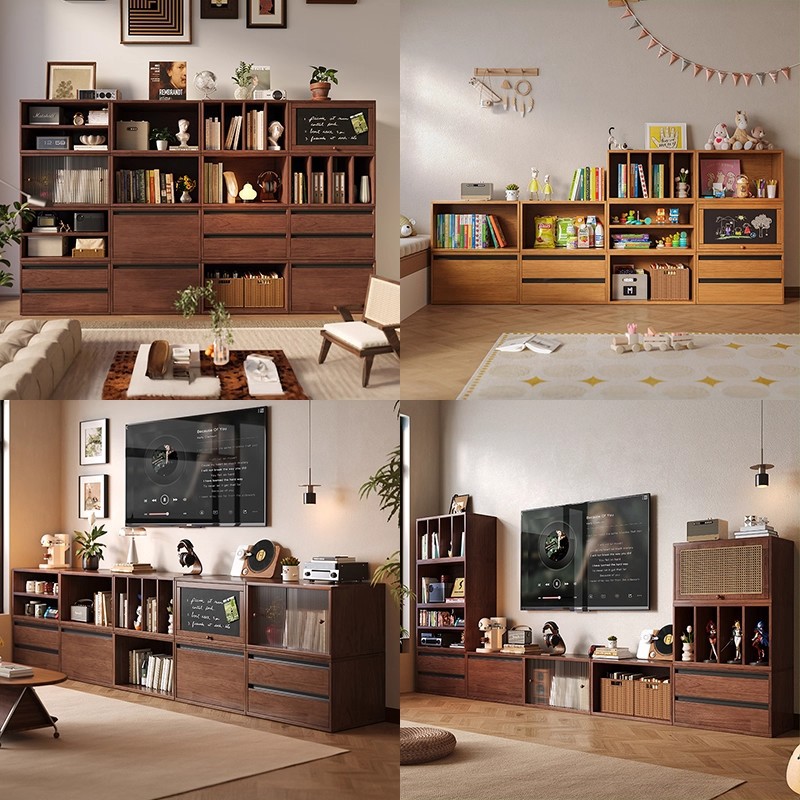 Gabinete de madera sólida de almacenamiento integrado contra la pared de montaje libre de sub- Gabinete modular de pared entera para la sala de estar estante de exhibición