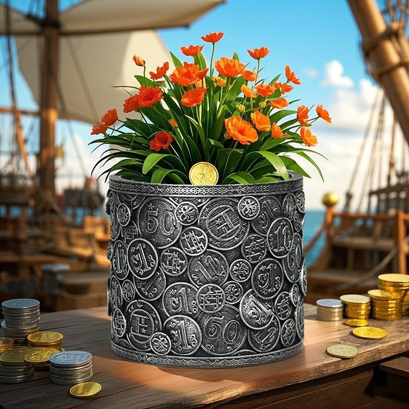 Overseas Hot-Selling Creative Money-Making Coins Resin Flower Pots Home Desktop Gardening Courtyard Flower Pots Retro Planting Containers